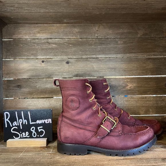 Mens Polo Ralph Lauren Red Leather Ranger Lug Sole Chukka Ankle Boots Size 8.5 D - Picture 1 of 7